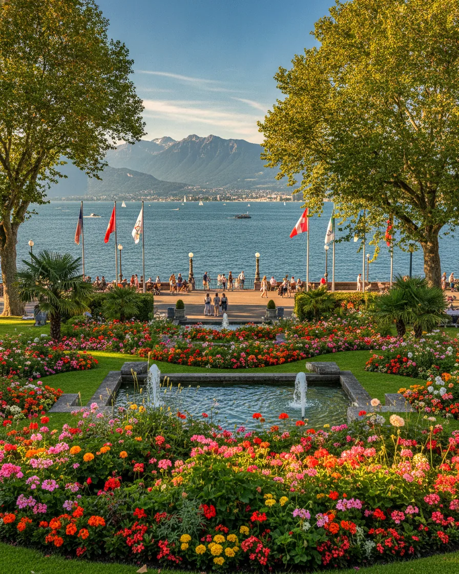 Quais d'Ouchy à Lausanne face aux Alpes